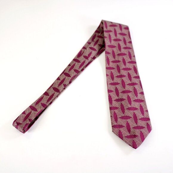 Valentino Cravatte Purple Tan Abstract Floral Woven Short Silk Tie Italy - Picture 7 of 7